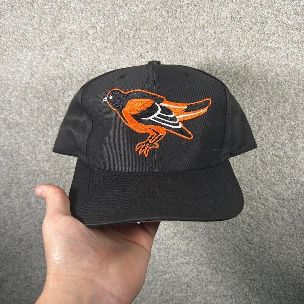 Vintage 90s Baltimore Orioles black twill logo 7 SnapBack hat cap